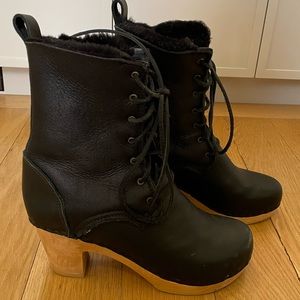 No. 6 Lace-Up Shearling Clog Boots, size 39